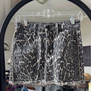 MOTHER Gray Leopard Denim Skirt
